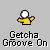 Pixelated character in yellow shirt with white circular head, arms extended in four variations showing different arm positions, below text reading Getcha Groove On.