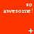 Red background with repeated white text 'awesome!' and changing symbols above each text block across three