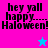 Pixelated text 'hey yall happy.... Halloween!' on split background with star symbols changing color between frames.