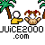 Pixelated cartoon scene with palm trees, two character icons, and text elements repeating across a gray background.