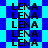 Static image with repeated text "LENA" on a blue and cyan pixelated background.