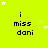 Bright yellow background with white stars scattered ; repeated text "i miss dani" in black pixelated font arranged in a pattern