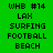 Green background with black text displaying 'WHB #14', 'LAX', 'SURFING', 'FOOTBALL', and 'BEACH' in a pattern across three