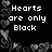 Black background with white pixelated text and grayscale heart-shaped border elements, gray rectangular overlay on right side.