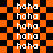 A pixelated animation of a black and orange checkered pattern with repeated 'haha' text, where the right side distorts into a face-like shape.