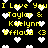 Yellow pixelated text and white heart symbols on a black background, repeating 'I Love You Taylor & Kaelynn Bfflud <3' in two mirrored with scattered hearts