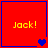 Red square with blue border displays 'Jack!' text and animated heart symbols changing across frames.