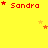 Yellow background with red text 'Sandra' and scattered red and orange stars in pixelated style.
