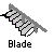 Pixel art animation of a character ascending stairs with visible text 'Blade' beneath each frame.