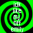 Four identical green and black spiral patterns with white text reading 'idk like my bff emily' arranged in a on a solid background