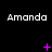 A black background displays three of white text reading Amanda with purple pixelated symbols changing across frames