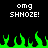 Pixelated text 'omg SHNOZE!' appears twice above green flame-like shapes on a black background.