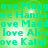 Green background with repeated cyan text reading 'love Maggove', 'love Hannave', 'love Maddove', 'love Alex', 'love Katelove' in a pattern