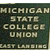 Static pixelated image with text reading "MICHIGAN STATE COLLEGE UNION" in light-colored block letters on a dark green background.