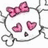 A cartoon skull with pink heart eyes and a pink bow on a white background, next to cyan text on a red background reading "And that is what happened to the last girl that would give a hug."