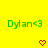 Green pixelated text 'Dylan<3' on bright yellow background with two red heart icons below.