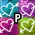 heart-shaped neon outlines in blue, purple, and green on a pixelated background with text changing from P to PAI to PAIG to PAIGE