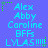 Blue background with repeated cyan text listing names and phrases, surrounded by green pixelated corner markers.