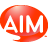 Red speech bubble icon with white text 'AIM' centered inside, pixelated rendering on gray background.
