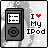 Two side-by-side pixel art show a dark gray and light gray iPod with "I ❤️ My Ipod" text, white sparkles on a gray background