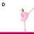 Animated sequence of a ballerina in pink tutu performing a high kick, with text changing from 'D' to 'Da' to 'Dan' to 'Danc', then 'Dance' with red heart symbols.