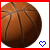 Brown basketball with dark seams on white background, blue pixelated heart symbol below right.
