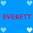 Blue background with light blue pixel hearts and red text reading 'EVERETT EVERETT' in two