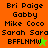 Pixelated text list with two animated star icons on orange and green backgrounds, each background split into four quadrants with identical text.