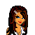 Pixel art contact sheet showing multiple frames of a cartoon female character with brown hair, white crop top, red pants, and text elements in red pixel font.
