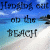 A beach scene with text reading 'Hanging out on the beach' in two color variations, showing a pixelated transition from dark to bright tones.