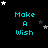 Pixelated text 'Make A Wish' in cyan appears on a black background with scattered white and gray stars, arranged in a