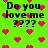 Green background with pink pixelated hearts and black text reading "Do you love me ????" in four repeated sections.