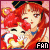 Pixelated image of a red-haired anime-style character with closed eyes, holding a white and red object, wearing a blue collar, with 'FAN' text in the corner.