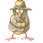 Animated sequence of a cartoon bird in various poses, wearing a hat and coat with yellow belly and red feet.