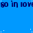 Blue background with repeated dark blue text 'so in love' and scattered white dots, partially obscured by a gray rectangle.