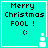 Cyan square icon with black pixelated text "Merry Christmas FOOL!" and a smiley face, featuring animated snowman props.