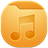 Golden circular icon with a musical note symbol centered inside, rendered in pixelated style.