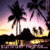 Animated tropical sunset scene with palm trees and water reflection in a 2x2 contact sheet layout showing four sequential frames.