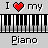 repeating pixel art icons featuring red hearts, 'I ❤️ my' text, and piano keyboards on gray backgrounds