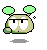 Pixelated cartoon character with light brown body, green antennae tips, and white eyes showing various expressions including neutral, thinking, crying, and sad.