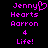 Pixelated text in bright pink on black background, with 'Jenny' featuring a heart symbol replacing the letter O.