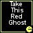 Black background with yellow border, white text reading "Take This Red Ghost" and a yellow Pac-Man-like ghost icon in the bottom-right corner.