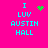 A bright pink background displays cyan text reading "I LUV AUSTIN HALL" with a green heart symbol above the word "LUV" in one frame and scattered green dots replacing the heart in another.
