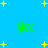 Blue background with yellow star shapes and green text reading "Alex" in four positions, all static without animation.