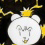 A pixelated white circular figure with a yellow crown-like shape on top, set against dark background with scattered yellow elements.