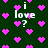 Dark green background with scattered pink pixelated hearts and repeated white text 'i love ?' in a pixelated font.