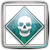 Pixelated diamond-shaped icon with gradient teal-to-light-blue background containing a white skull symbol, framed by a gray border.