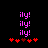 Pixelated purple text 'ily!' repeated three times vertically above red heart symbols on a black background.