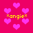 A static image with a bright pink background filled with scattered light purple hearts and yellow text reading "*angie*" in four locations.