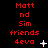 Red pixelated text on black background with animated white symbols changing across frames.